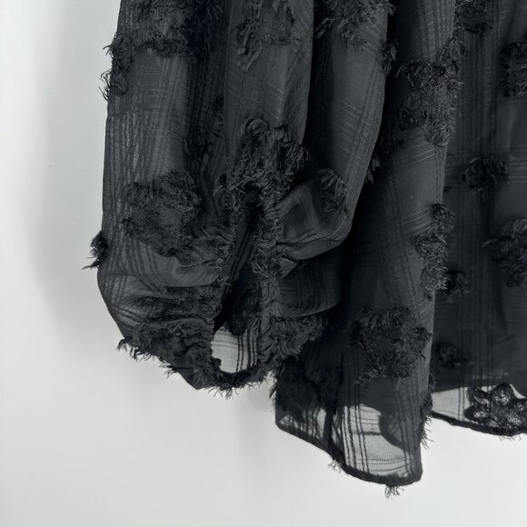 Jodifl Black Polyester Textured V-Neck Long Sheer Balloon Sleeve Blouse Size L - Picture 5 of 10